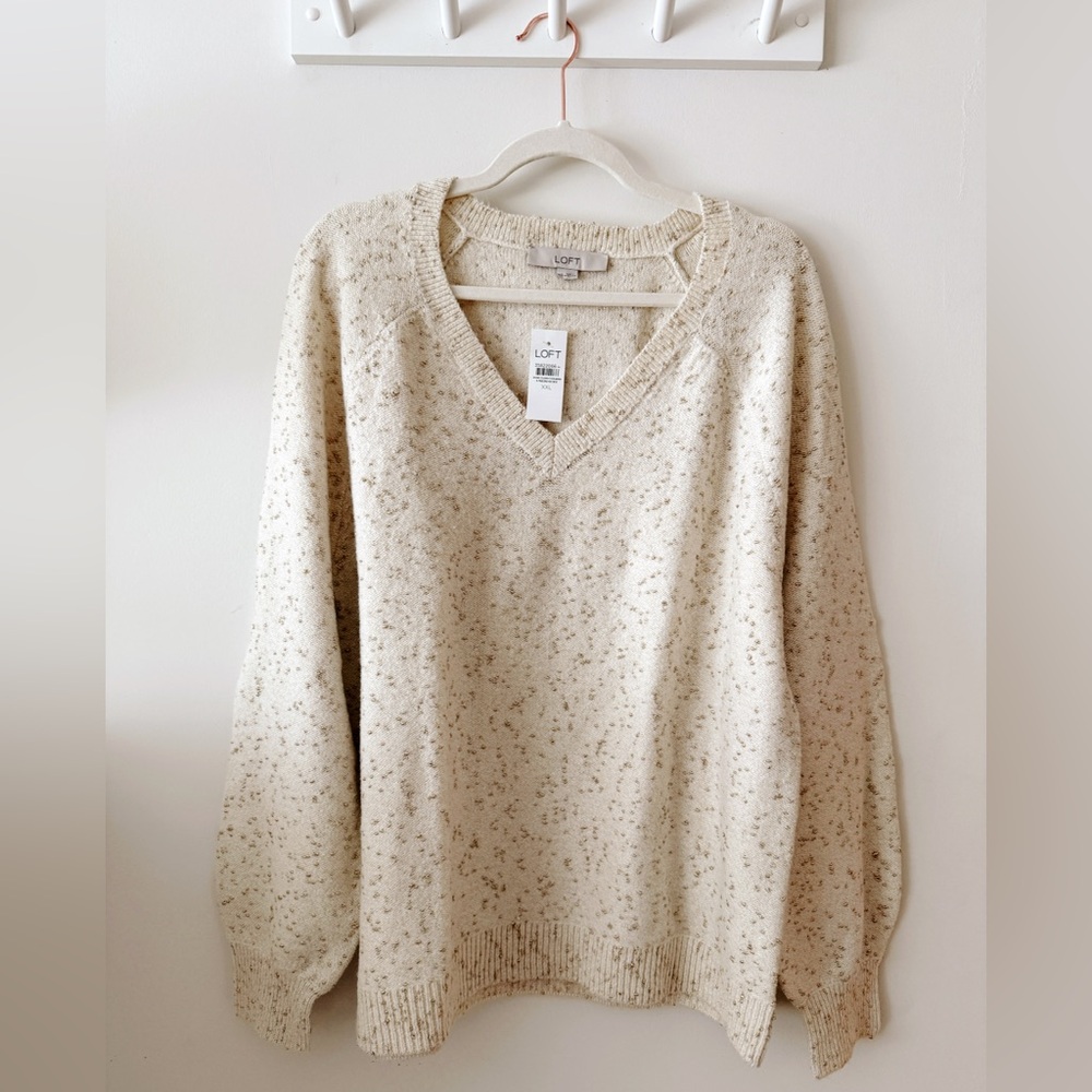 LOFT Cream Knit Sweater with Gold Accents XXL NWT